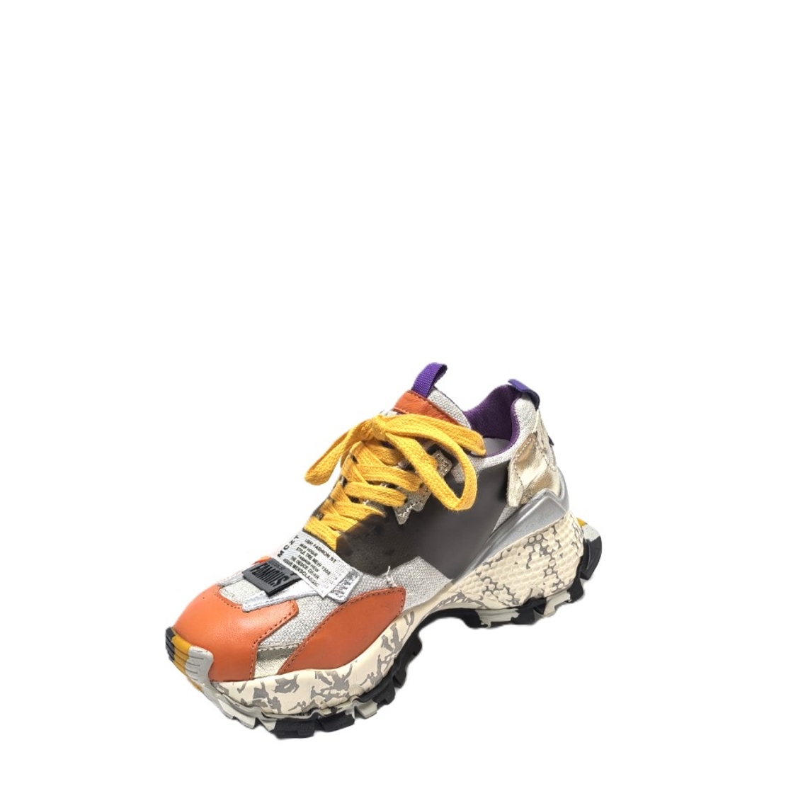 Women's sneakers / genuine leather / orange + gray / 736-21