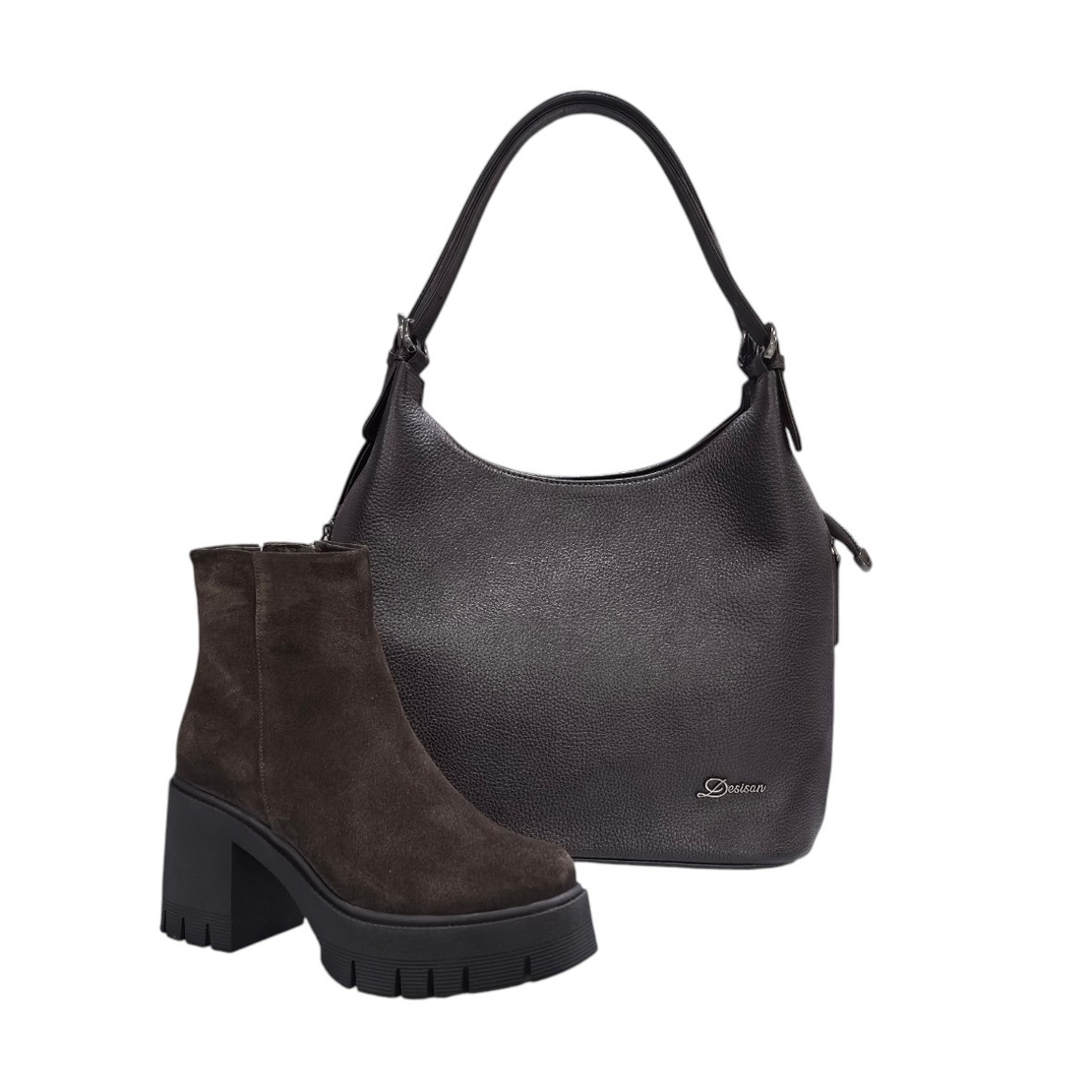 Women's elegant ankle boots / Genuine leather / 720-29 / Brown