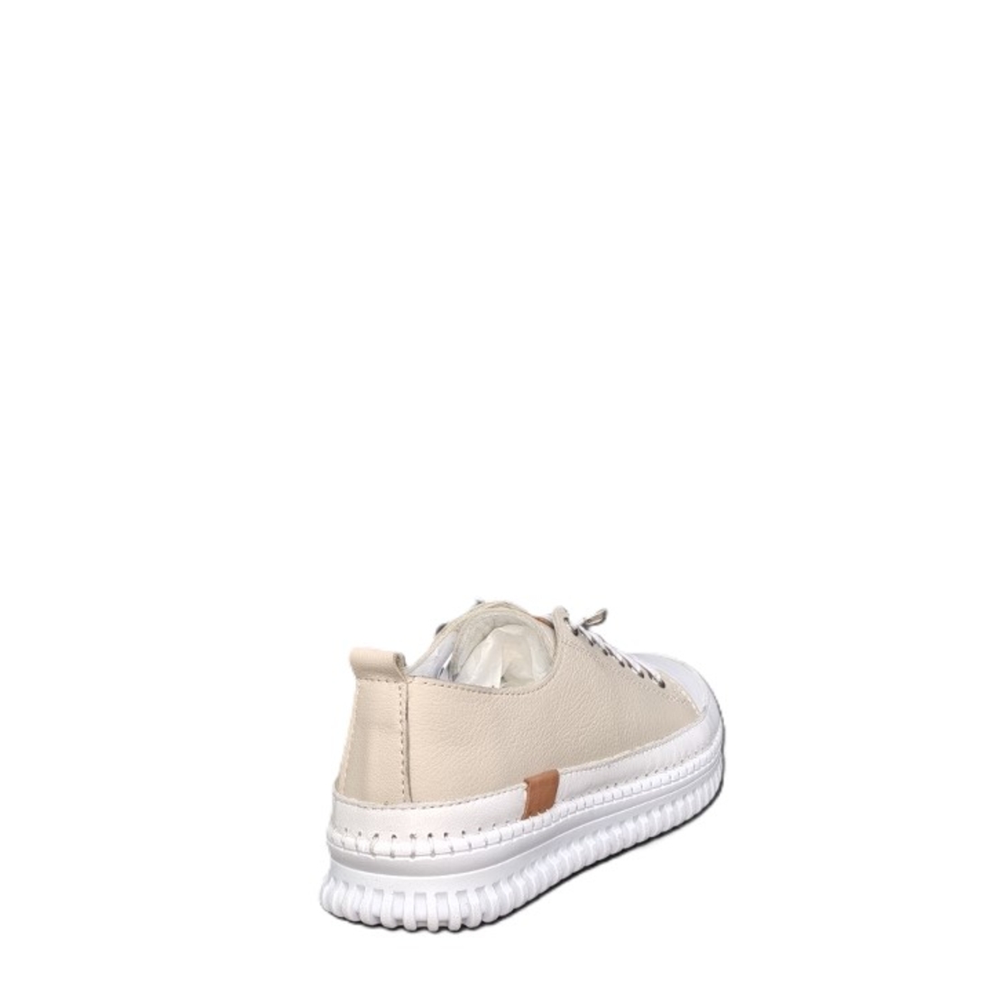 Дамски кец/сникърс/естествена кожа/7120/бяло+бежаво/анатомична стелка