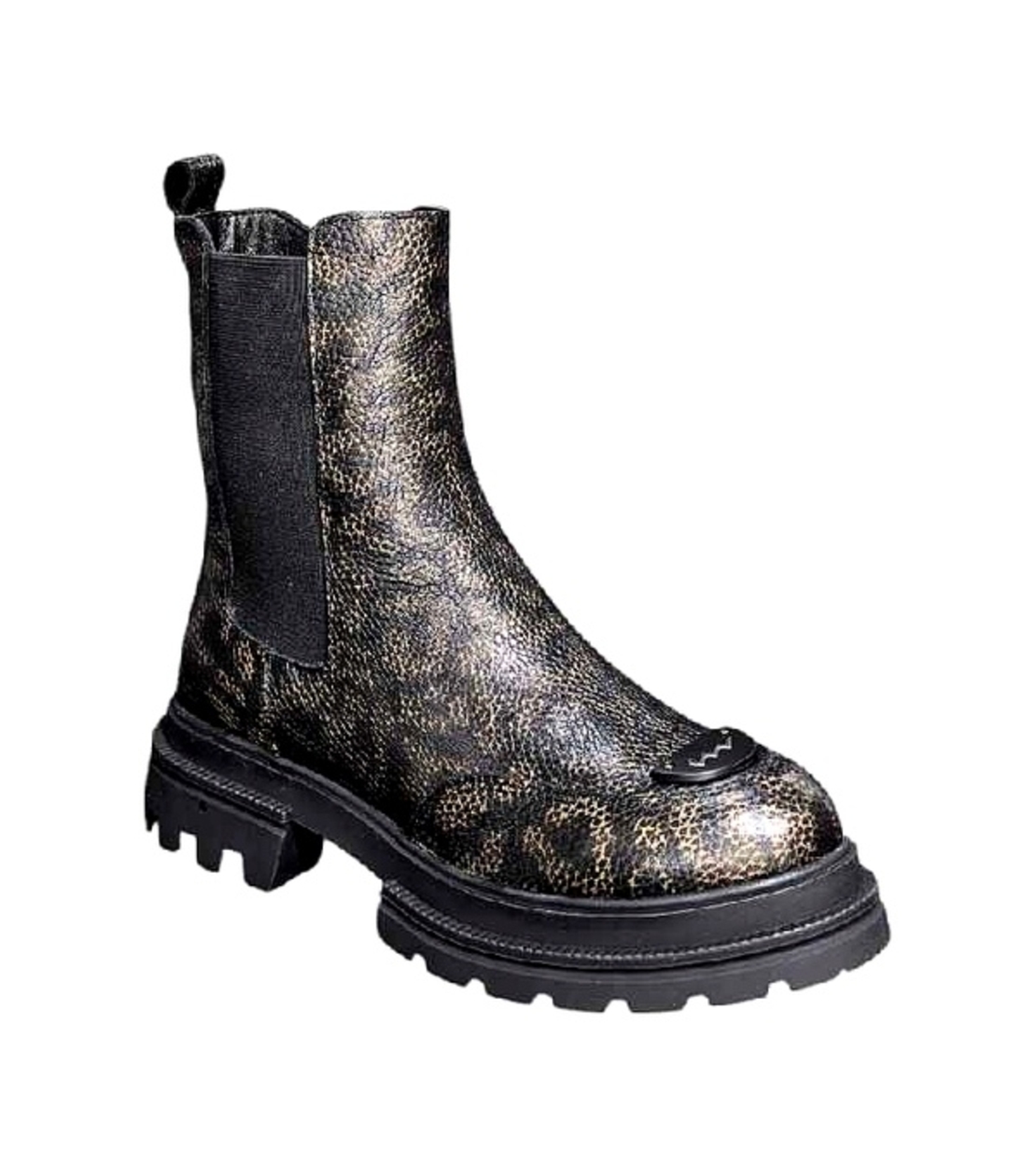 Women's Chelsea boot / genuine leather / 79-08 / black & gold with print