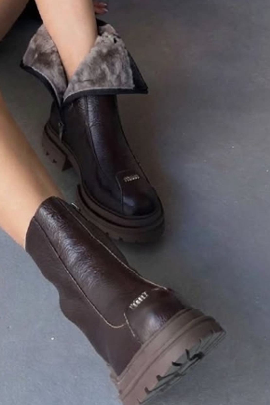 Women's boots with lamb's wool/genuine leather/79-28/brown/