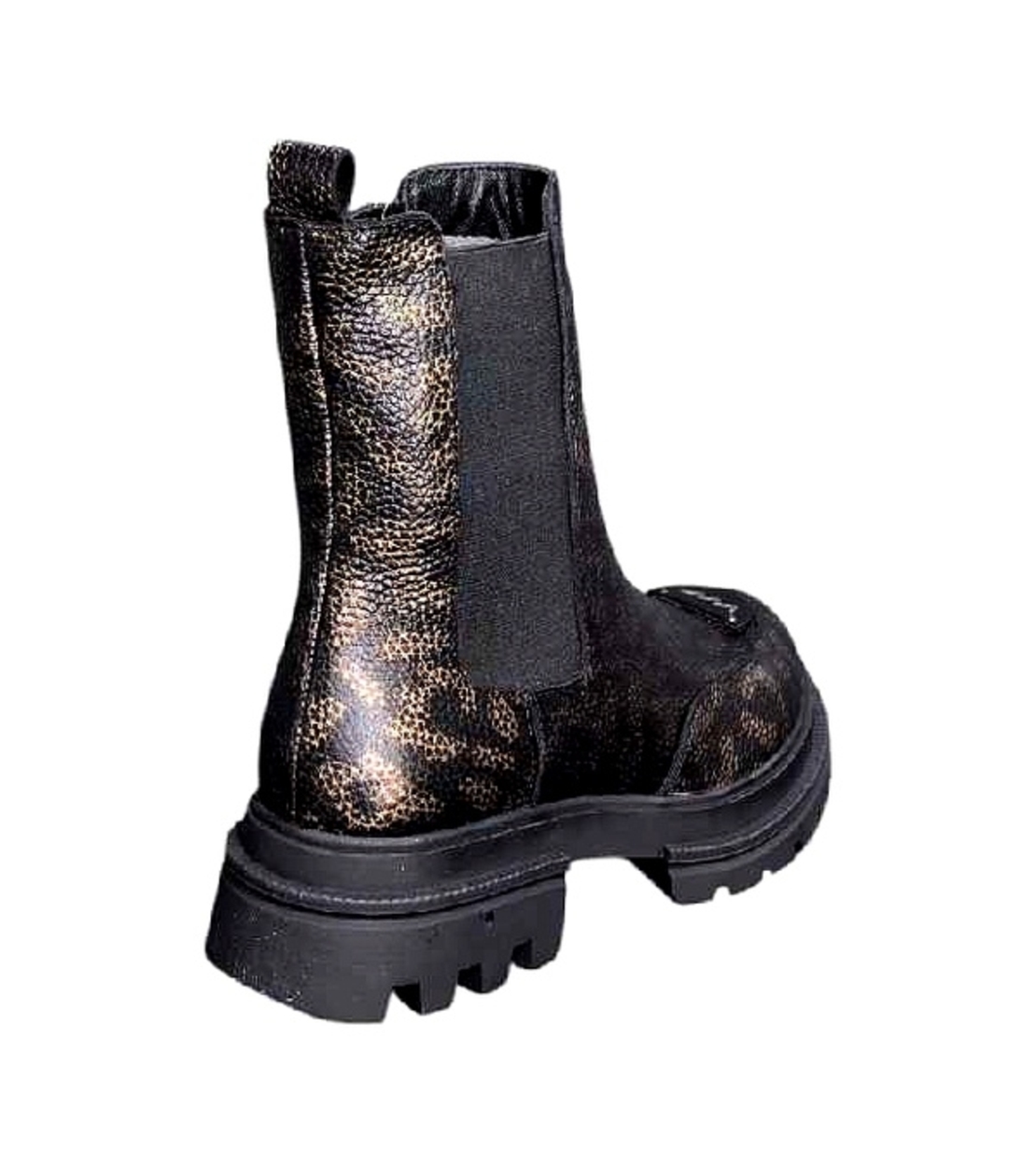 Women's Chelsea boot / genuine leather / 79-08 / black & gold with print