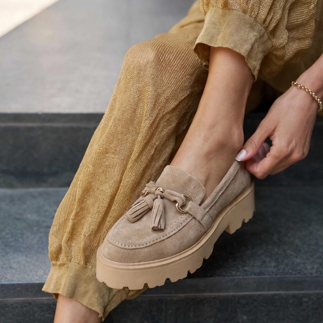 Women's moccasins / loafers / genuine leather / 71-19 / taba