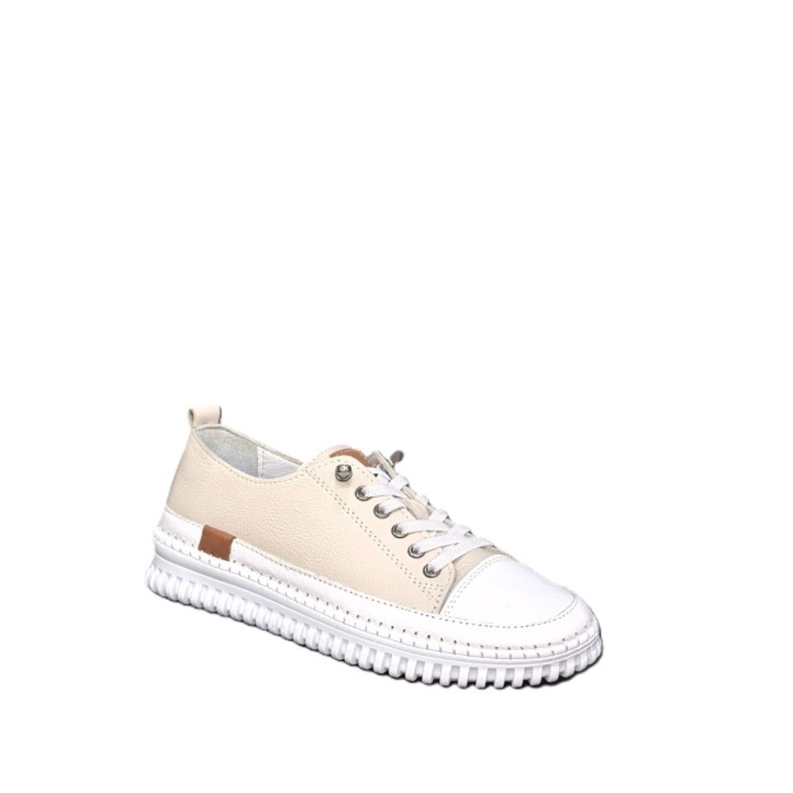 Дамски кец/сникърс/естествена кожа/7120/бяло+бежаво/анатомична стелка