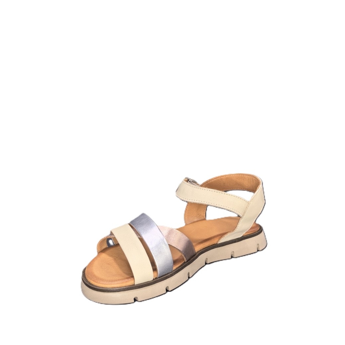 Women's sandals / genuine leather / 7251/beige+silver+gold