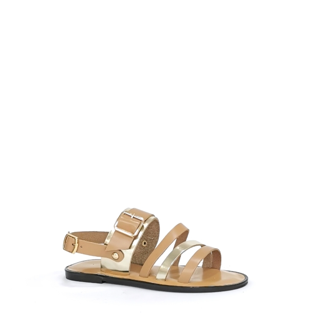 Women's sandals / natural leather / beige + gold /7260