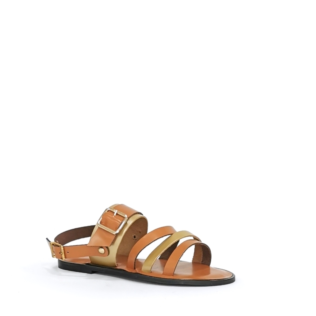 Women's sandal / natural  leather / camel + gold /7260