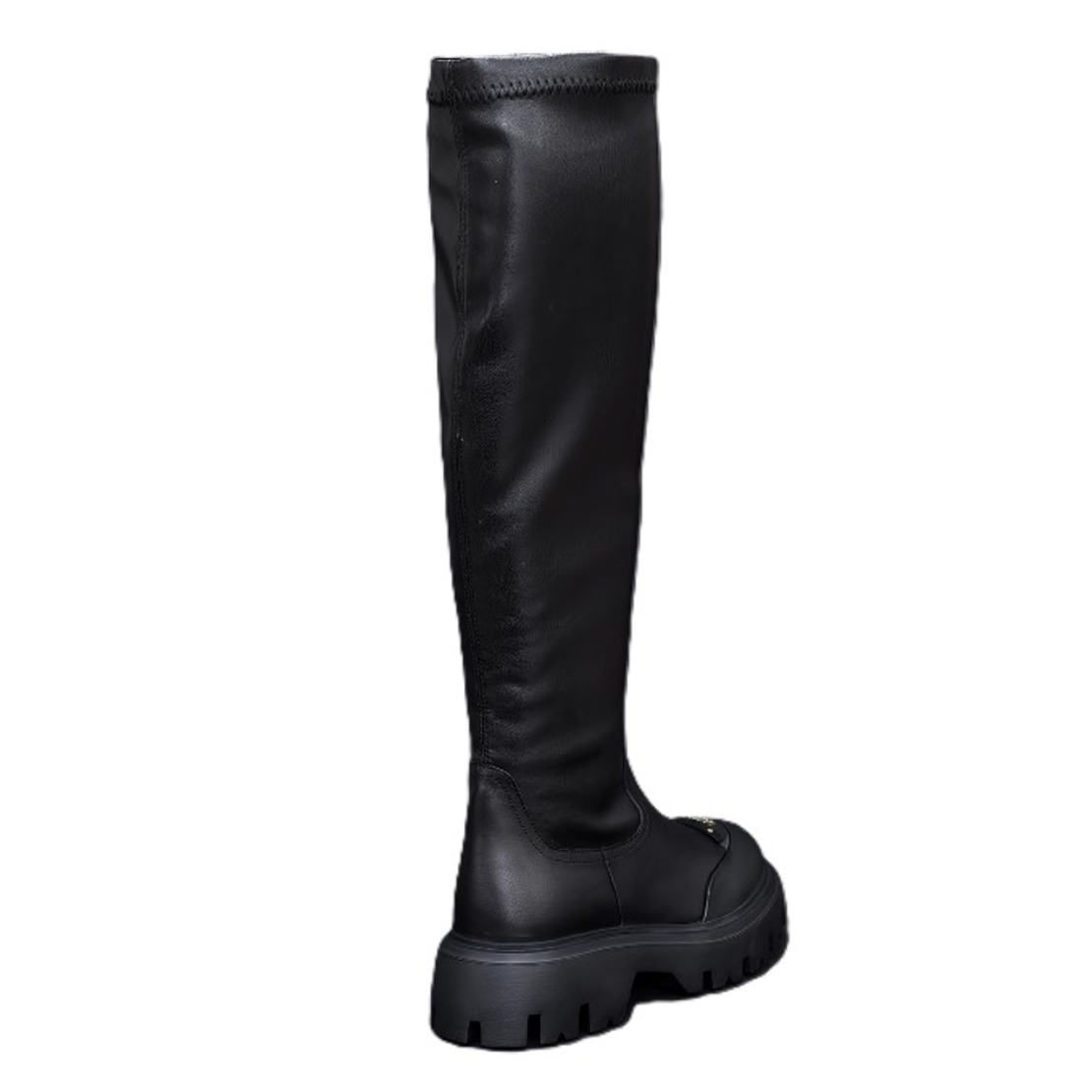 Дамски ботуш / естествена кожа + стреч /черно/732-705