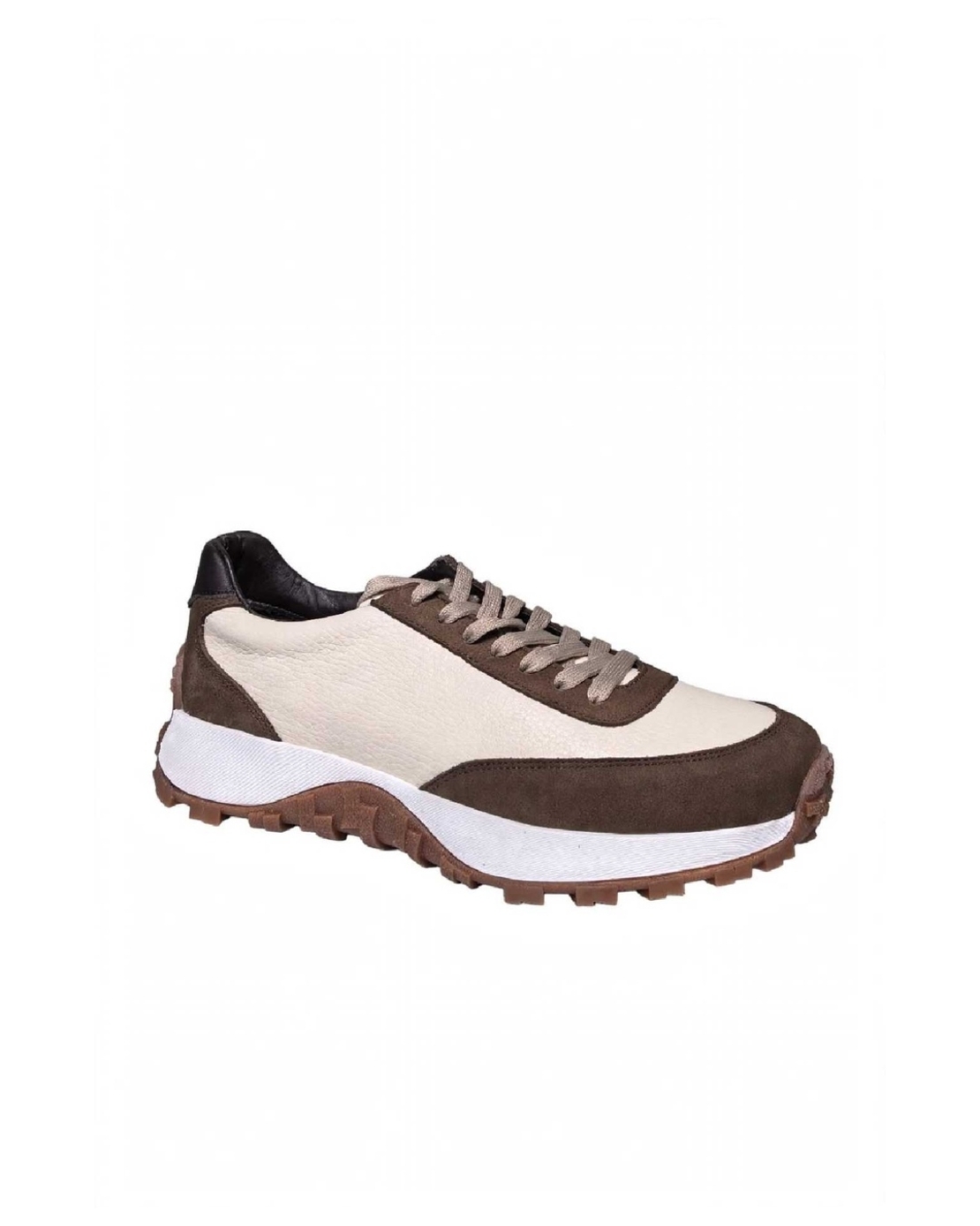 Men's sneakers / genuine leather / 750-02 / beige + brown / anatomical insole