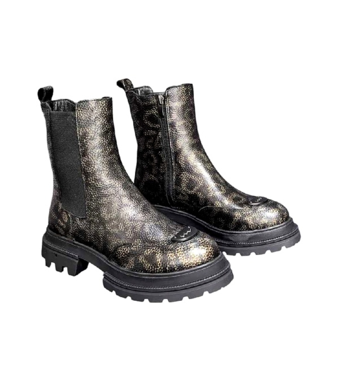 Women's Chelsea boot / genuine leather / 79-08 / black & gold with print