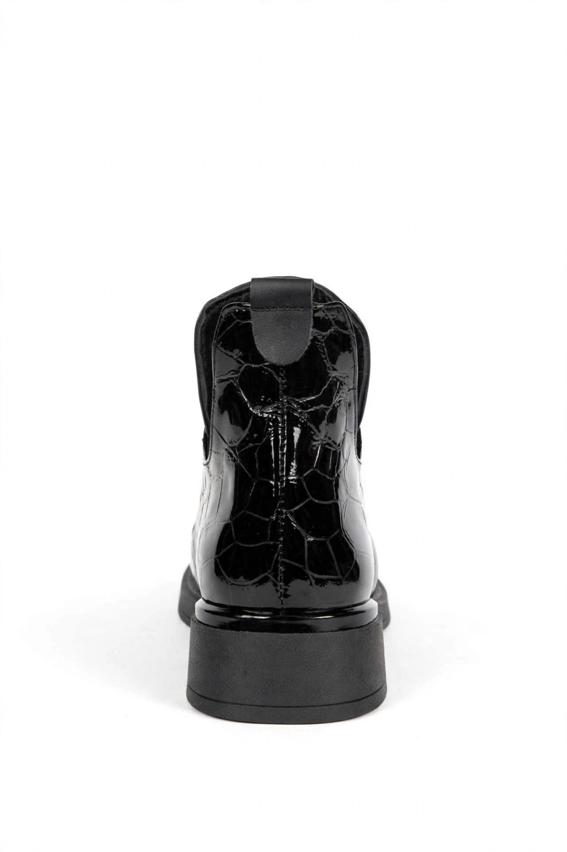 Women's elegant ankle boots / genuine leather / 720-24 / black croc-embossed patent leather