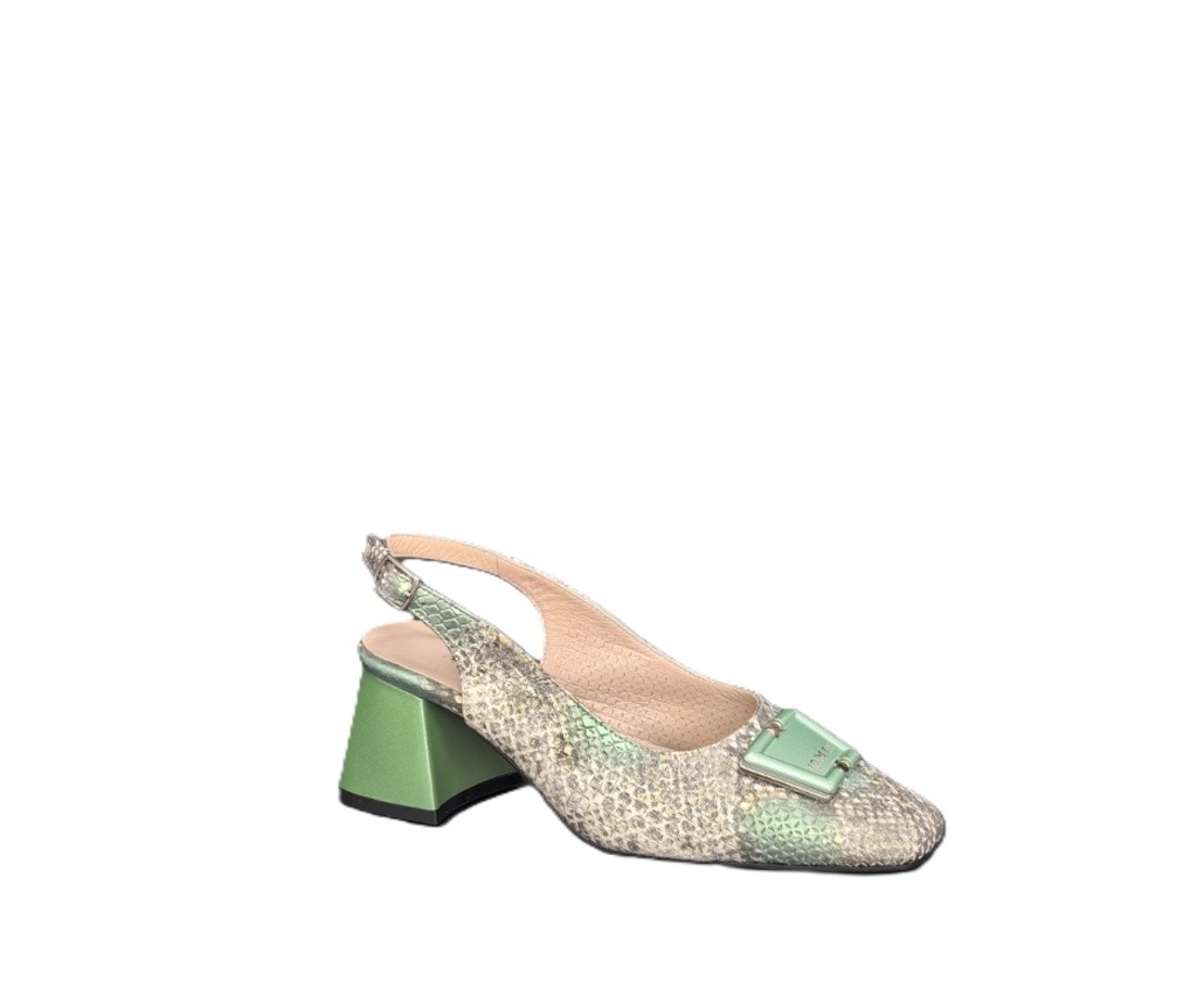 Дамски елегантни обувки / естествена кожа / 7166/ зелено /змия