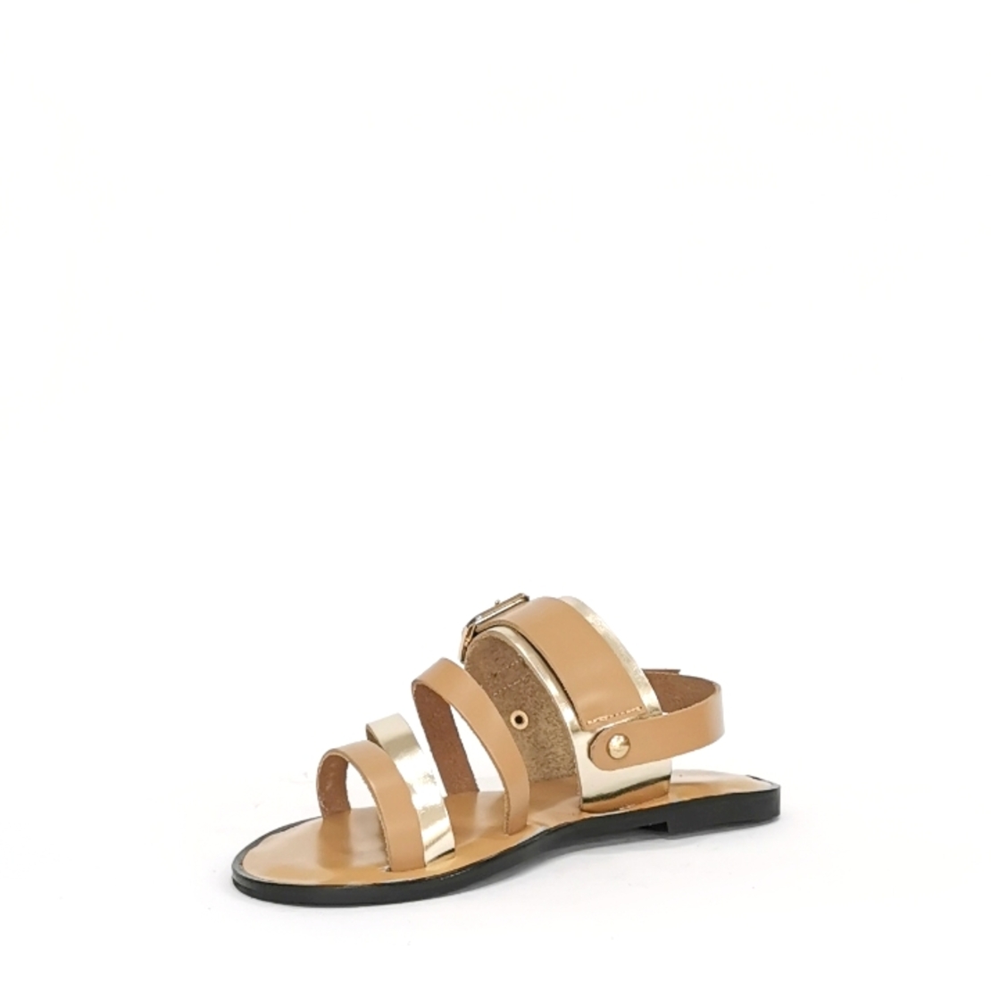 Women's sandals / natural leather / beige + gold /7260