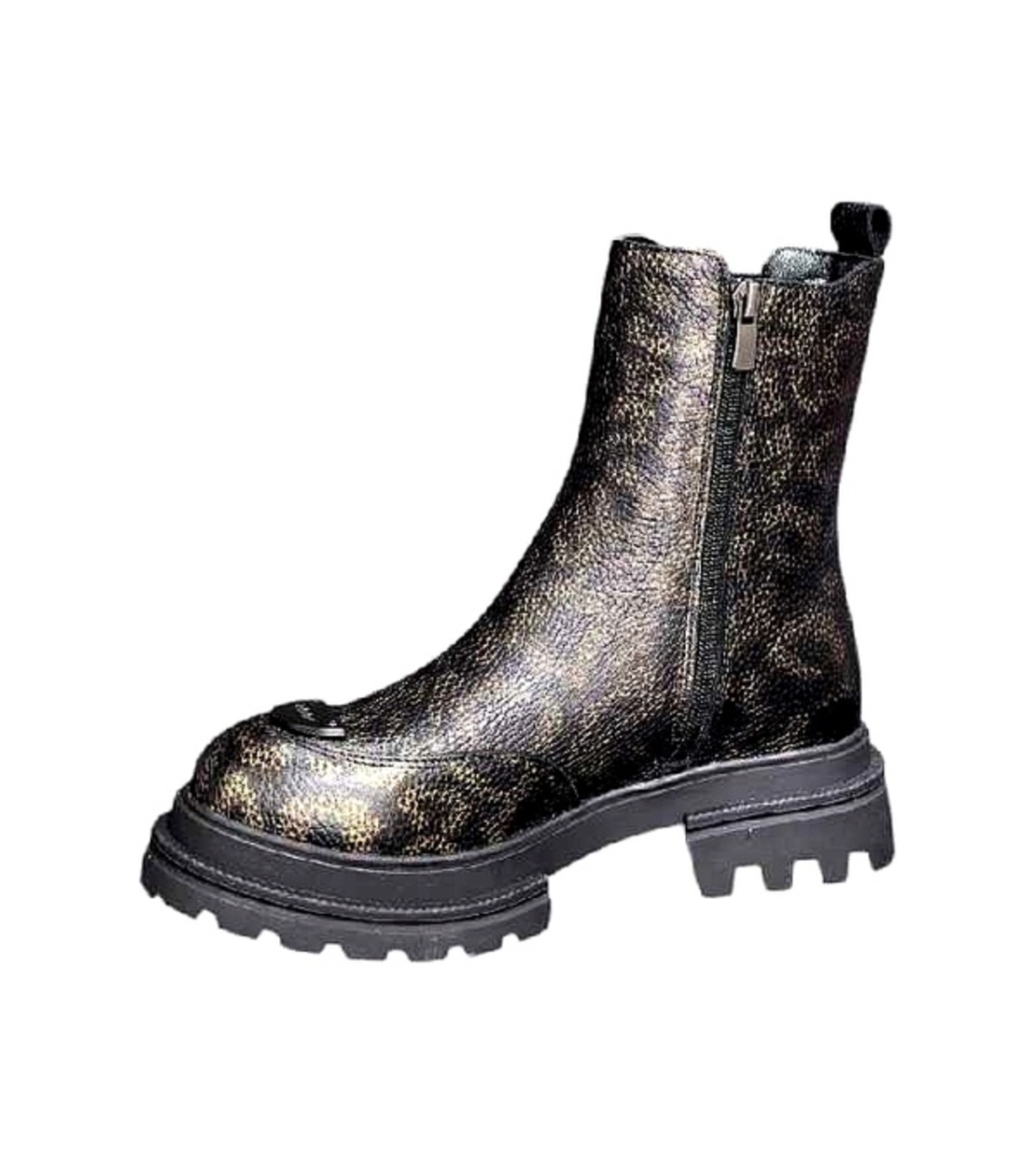 Women's Chelsea boot / genuine leather / 79-08 / black & gold with print