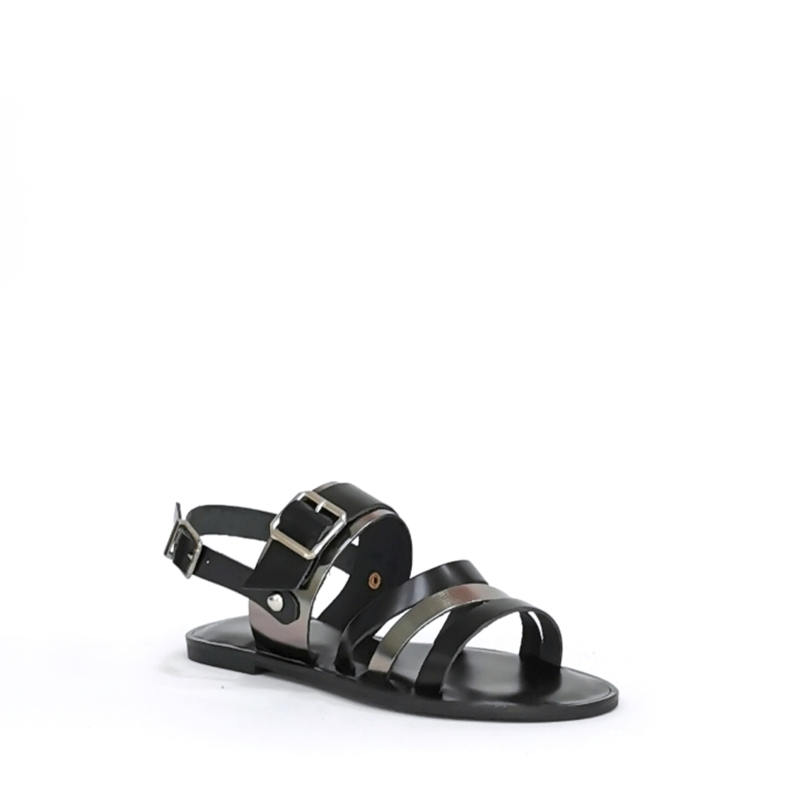 Women's sandal / natural  leather / black + nickel /7260