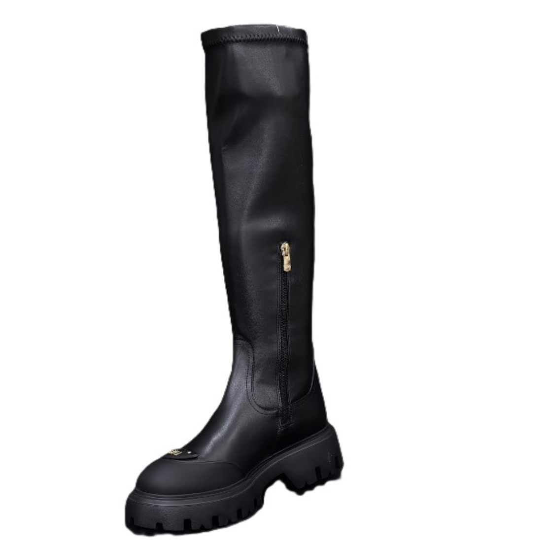 Дамски ботуш / естествена кожа + стреч /черно/732-705