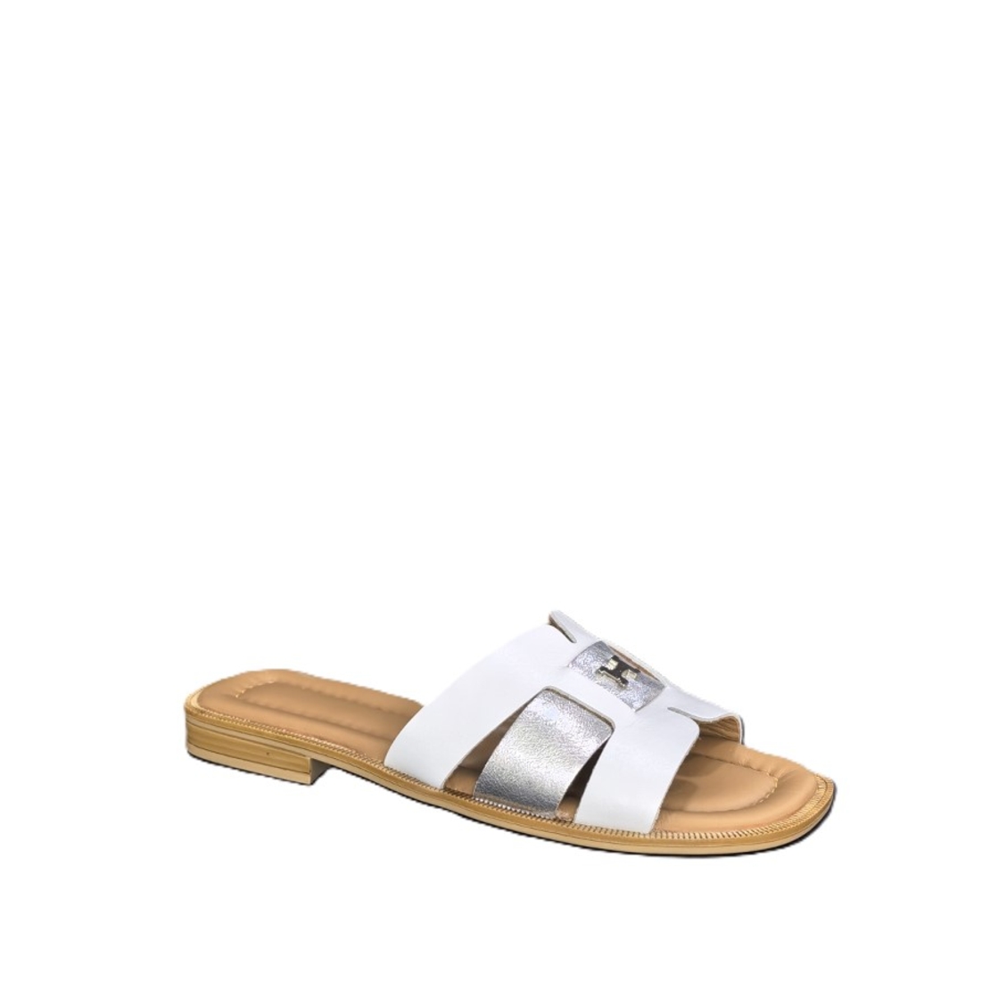 Women's slippers / genuine leather / 730-31/white+silver
