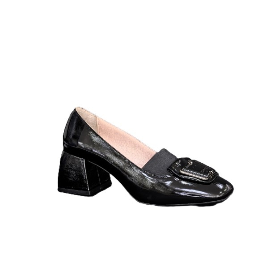 Ladies elegant shoes / genuine leather / patent leather / black /717-34