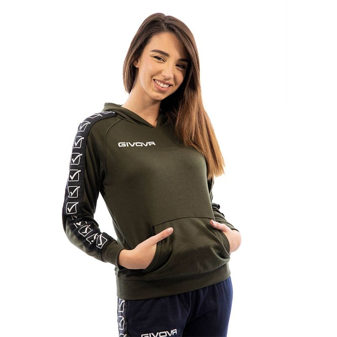 Дамски Суичър GIVOVA Felpa Con Cappuccio Terry Band 0051