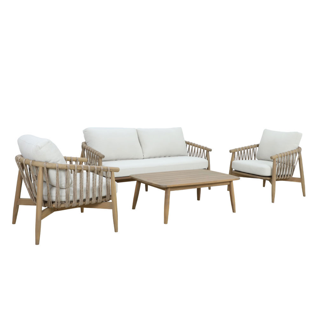CORDA LOUNGE SET 1+2+1 WOOD ACACIA NATURAL WHITE V