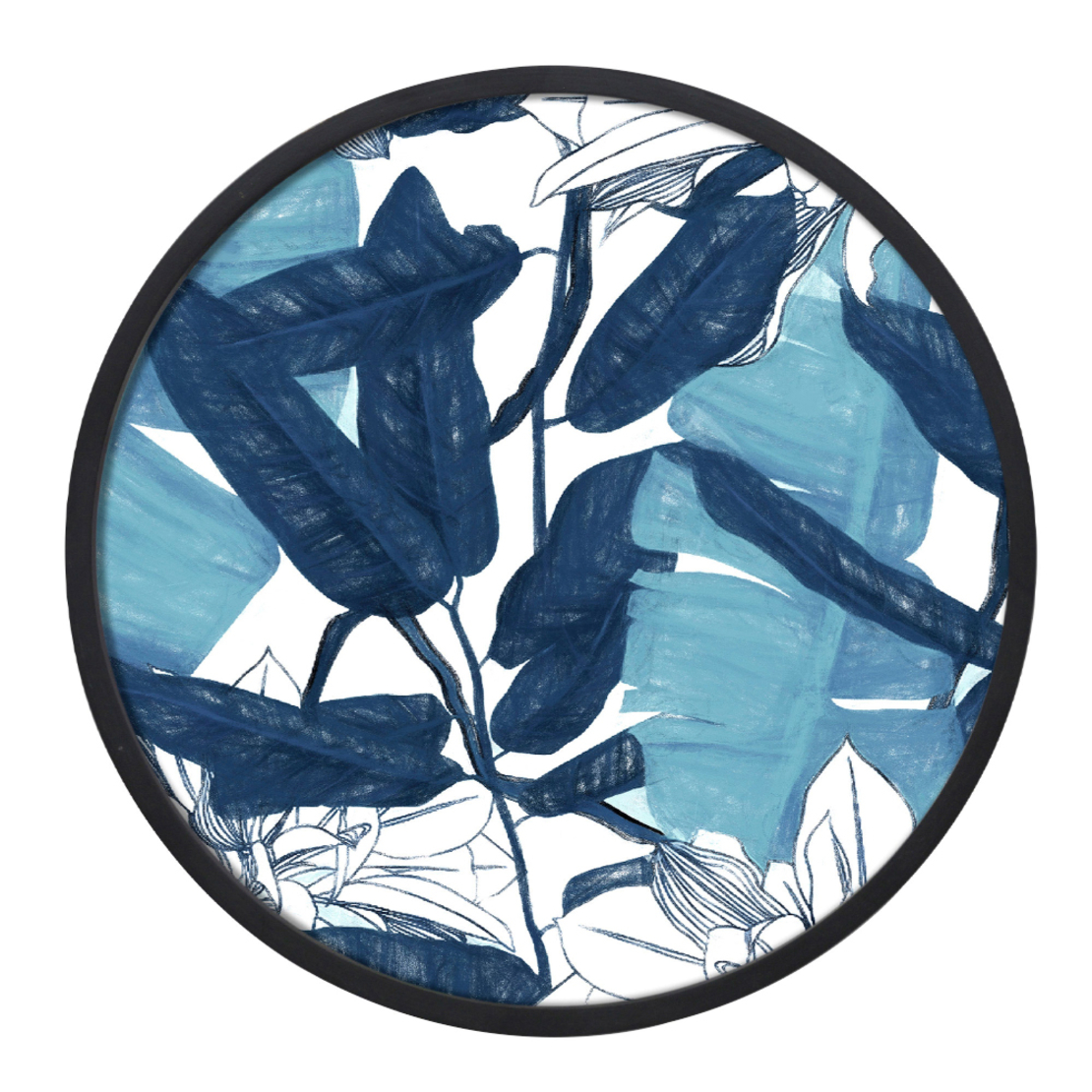 BLU ROUND 1 PAINTING CANVAS BLUE WHITE WOOD FRAME