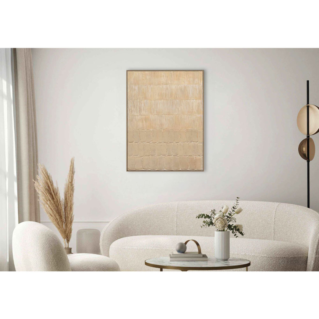 ZEB PAINTING DECORATIVE 90x120x5 CANVAS BEIGE WOOD NATURAL