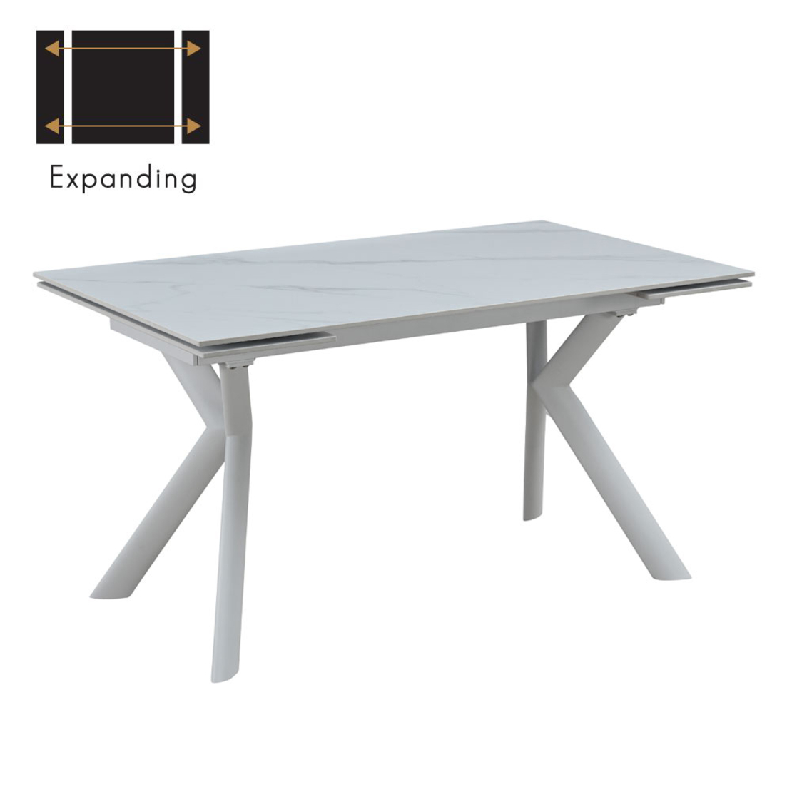 KIRA TABLE EXTENDABLE SINTERED STONE WHITE WITH MARBLE PATTERN METAL WHITE PRC
