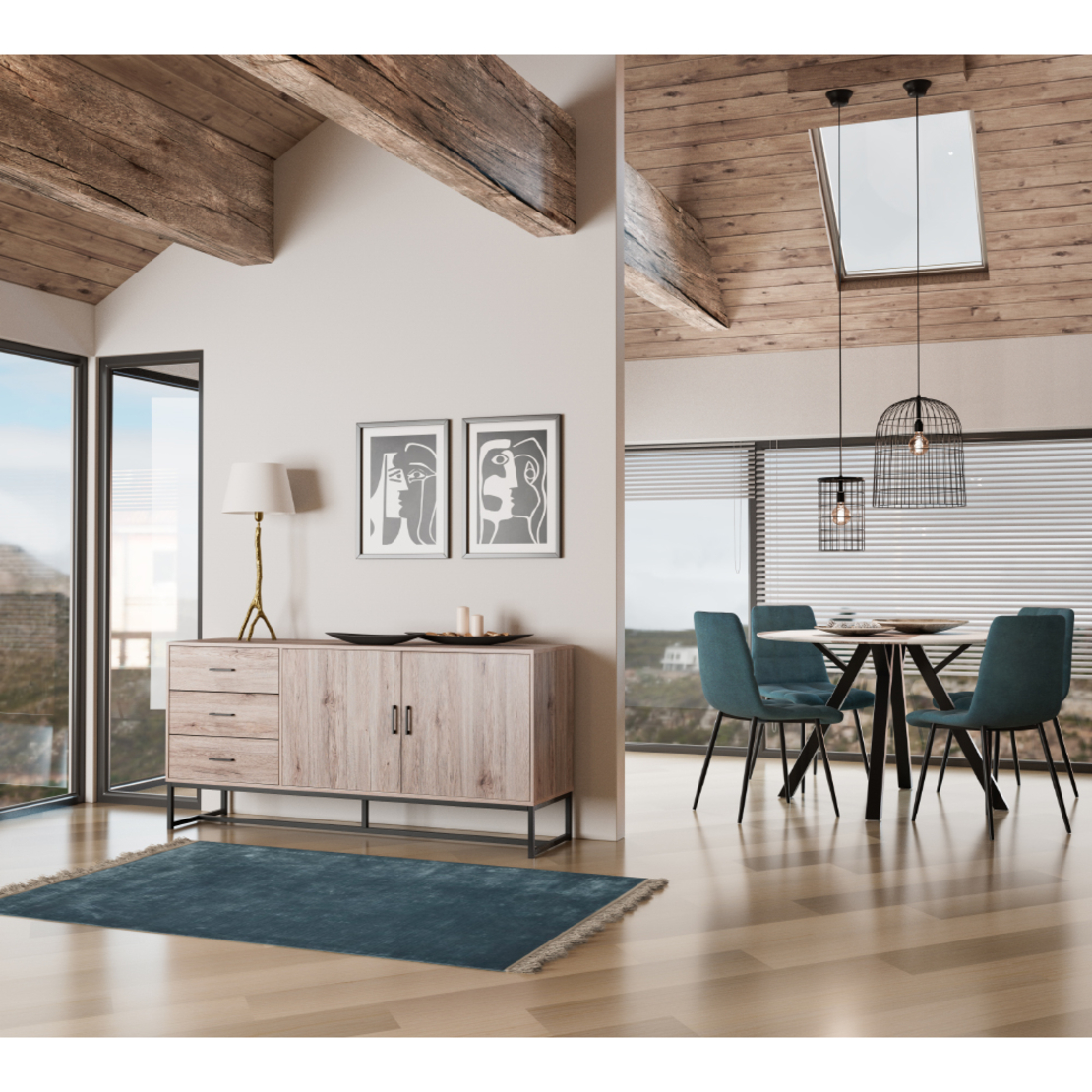 NATURE TABLE MDF OAK METAL BLACK E1 PRC