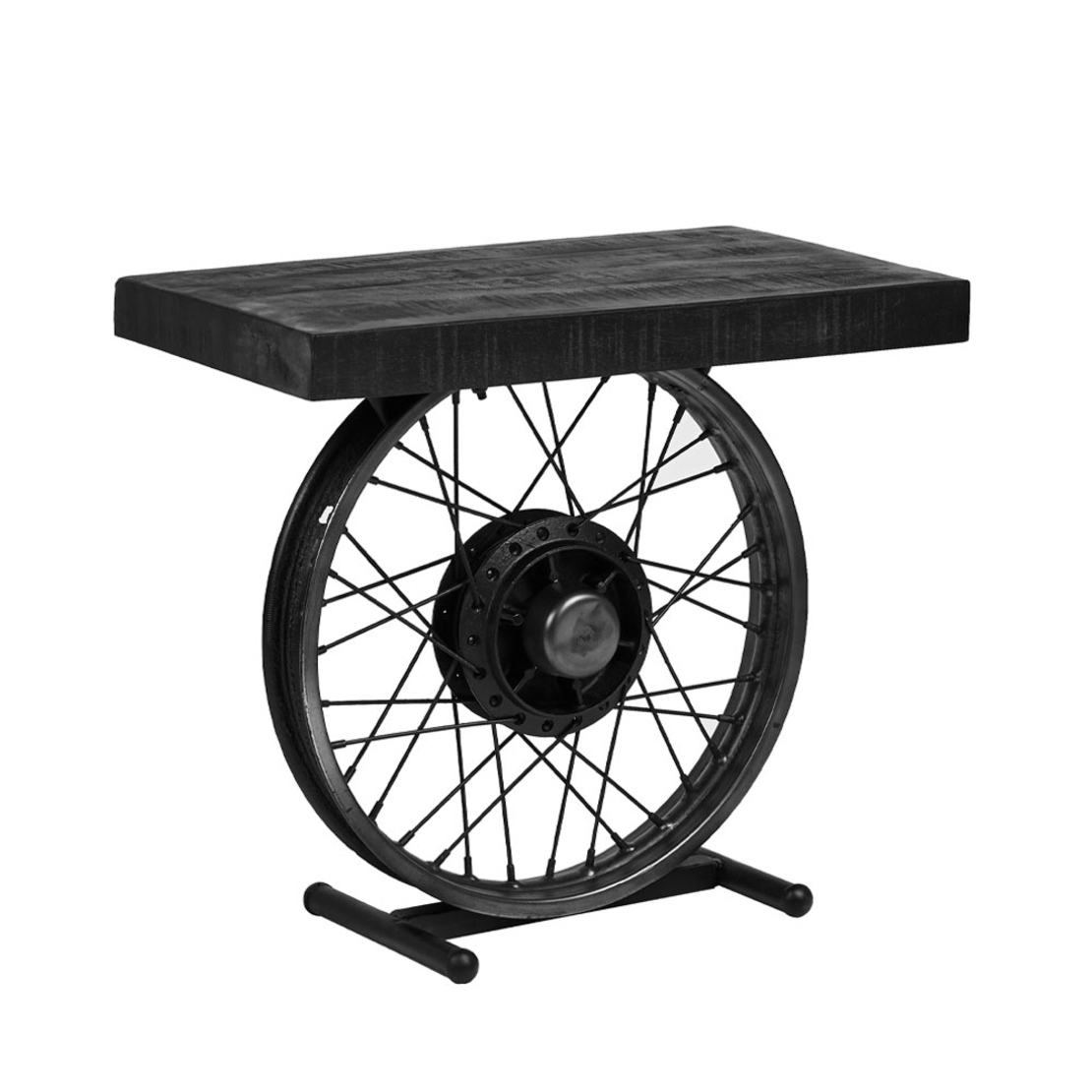 WHEEL SIDE TABLE METAL BLACK SILVER WOOD MANGO 61x36xH56cm IN