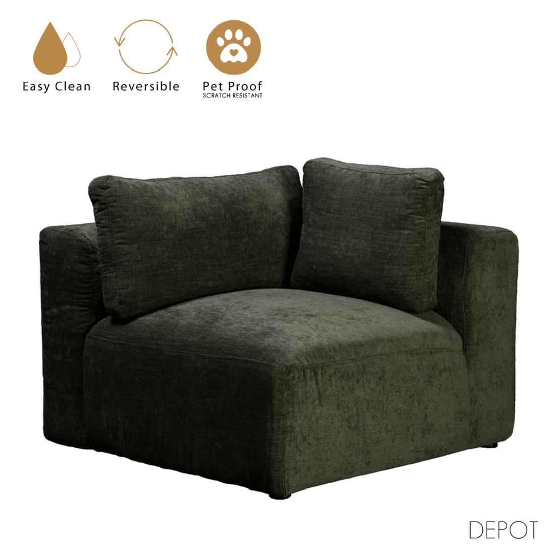 BOX ARMCHAIR WITH ARM REVERSABLE EASY CLEAN FABRIC OLIVE GREEN E1 EU