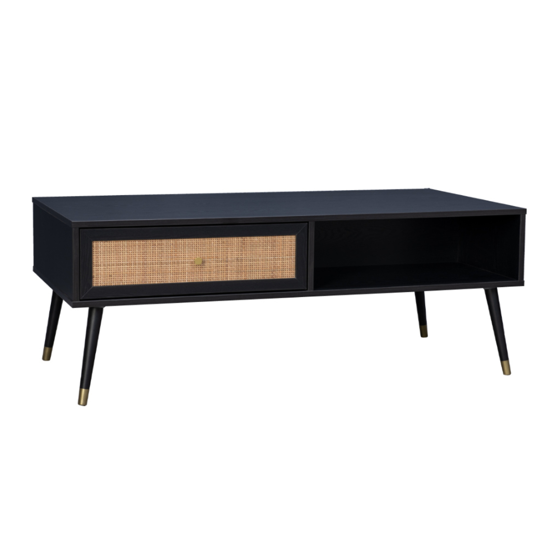 VIENNA COFFEE TABLE 1DRAWER CHIPBOARD WITH MELAMINE BLACK WITH RATTAN GOLD 120x59xH45cm E1 PRC