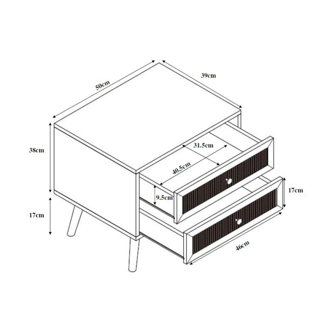 AMMOS NIGHTSTAND 2DRAWERS CHIPBOARD WITH MELAMINE CARTA NATURAL WITH RATTAN E1 PRC