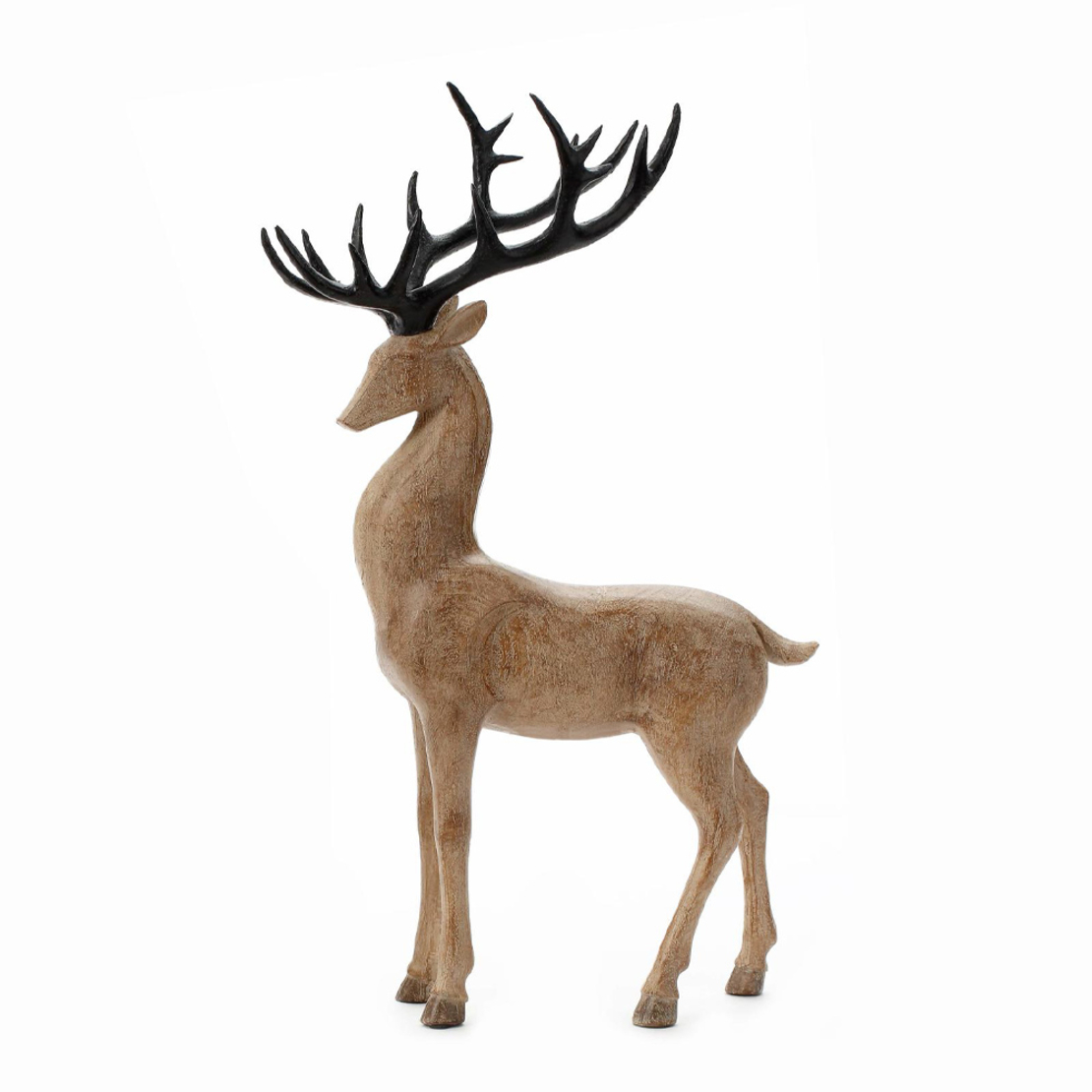 XMAS WOODY DEER 1 DECO POLYRESIN BROWN BLACK 27x12