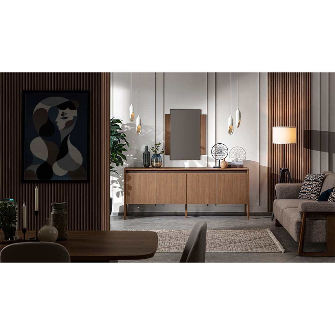 WOOD SIDEBOARD 4DOORS MELAMINE WALNUT 200x45xH81cm E1 TR
