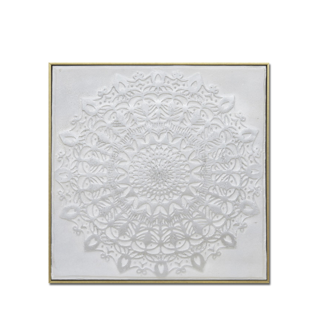 MANDALA PAINTING CANVAS WHITE GOLD WOOD 62x62xH5cm