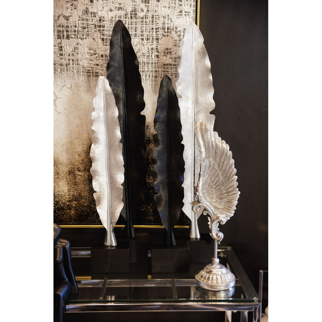 VOLE DECO FEATHER POLYRESIN SILVER ANTIQUE 14,5x11