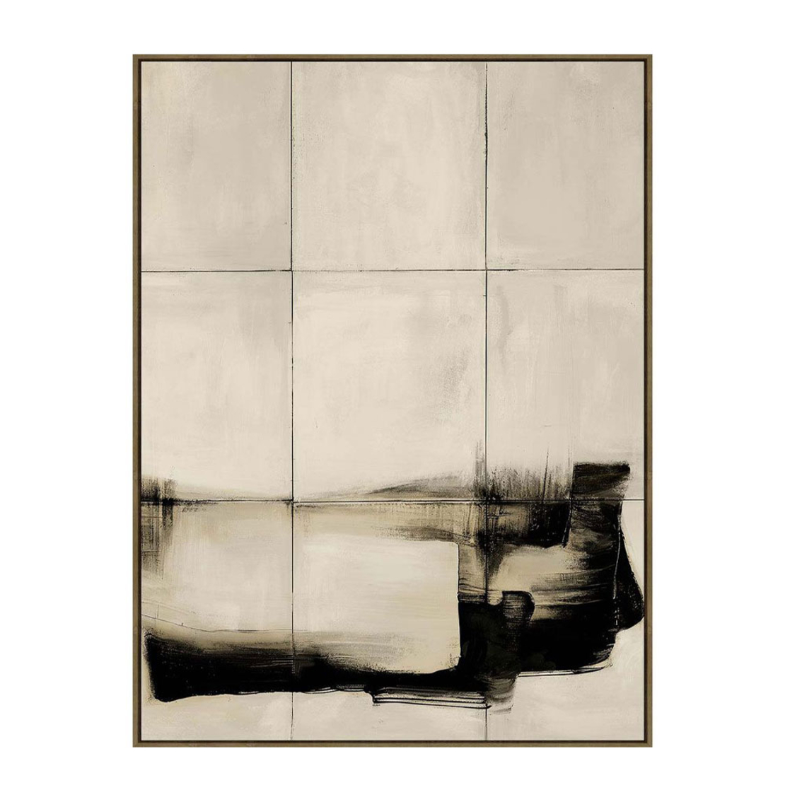 SHIFTING REALITIES PAINTING DECORATIVE WITH FRAME 90x120x4 CANVAS BEIGE BLACK PP