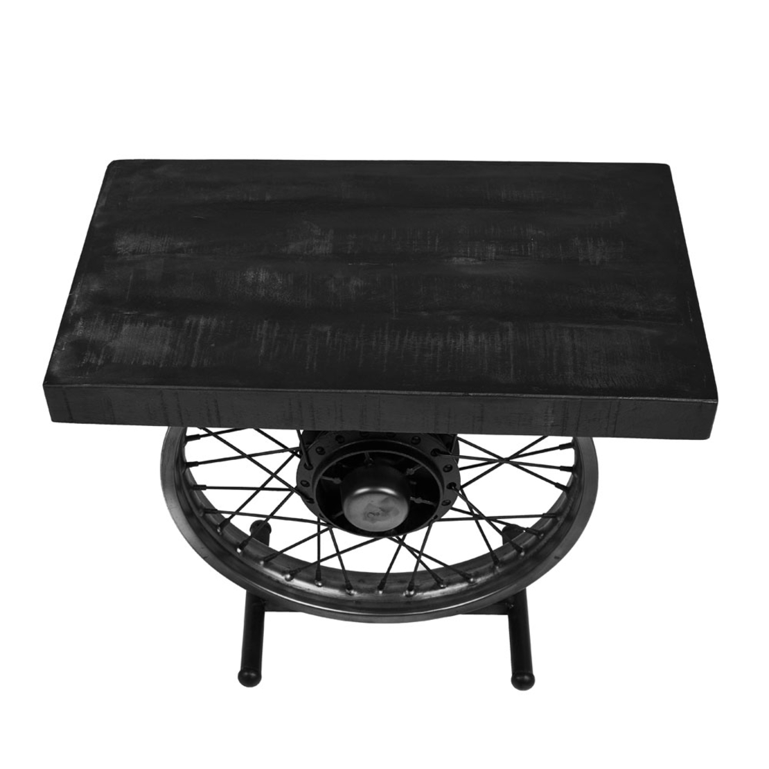 WHEEL SIDE TABLE METAL BLACK SILVER WOOD MANGO 61x36xH56cm IN