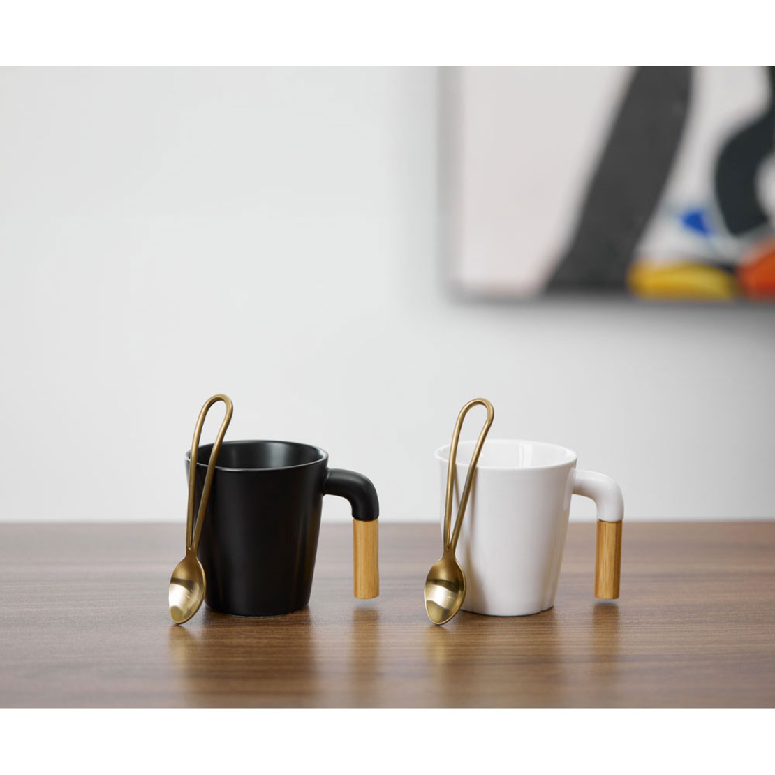 NORDIC MUG SET 4PCS PORCELAIN BAMBOO WHITE NATURAL
