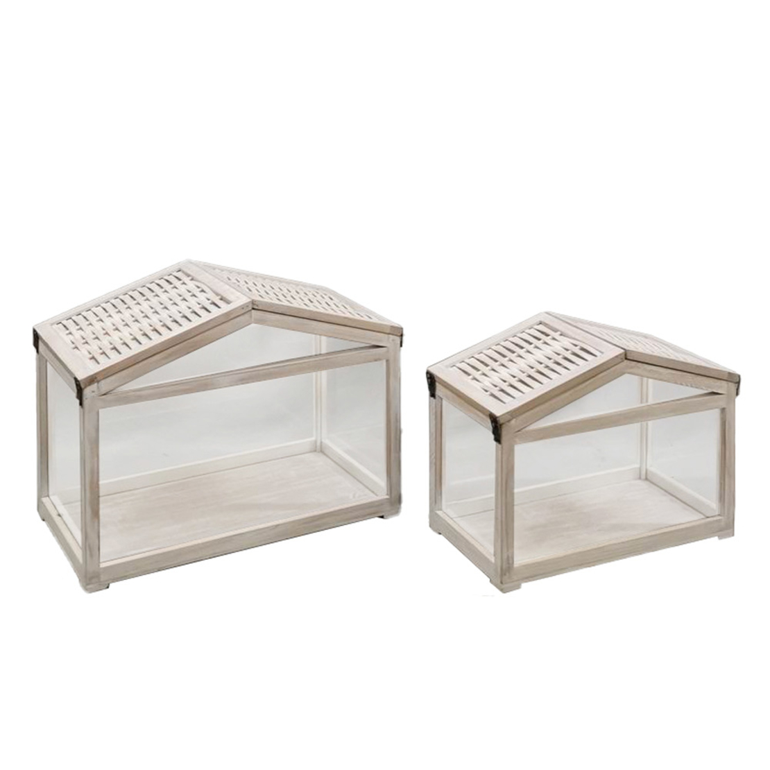 SIKINOS LANTERN SET 2PCS 46x26x34 FIR WOOD WHITE WASHED GLASS