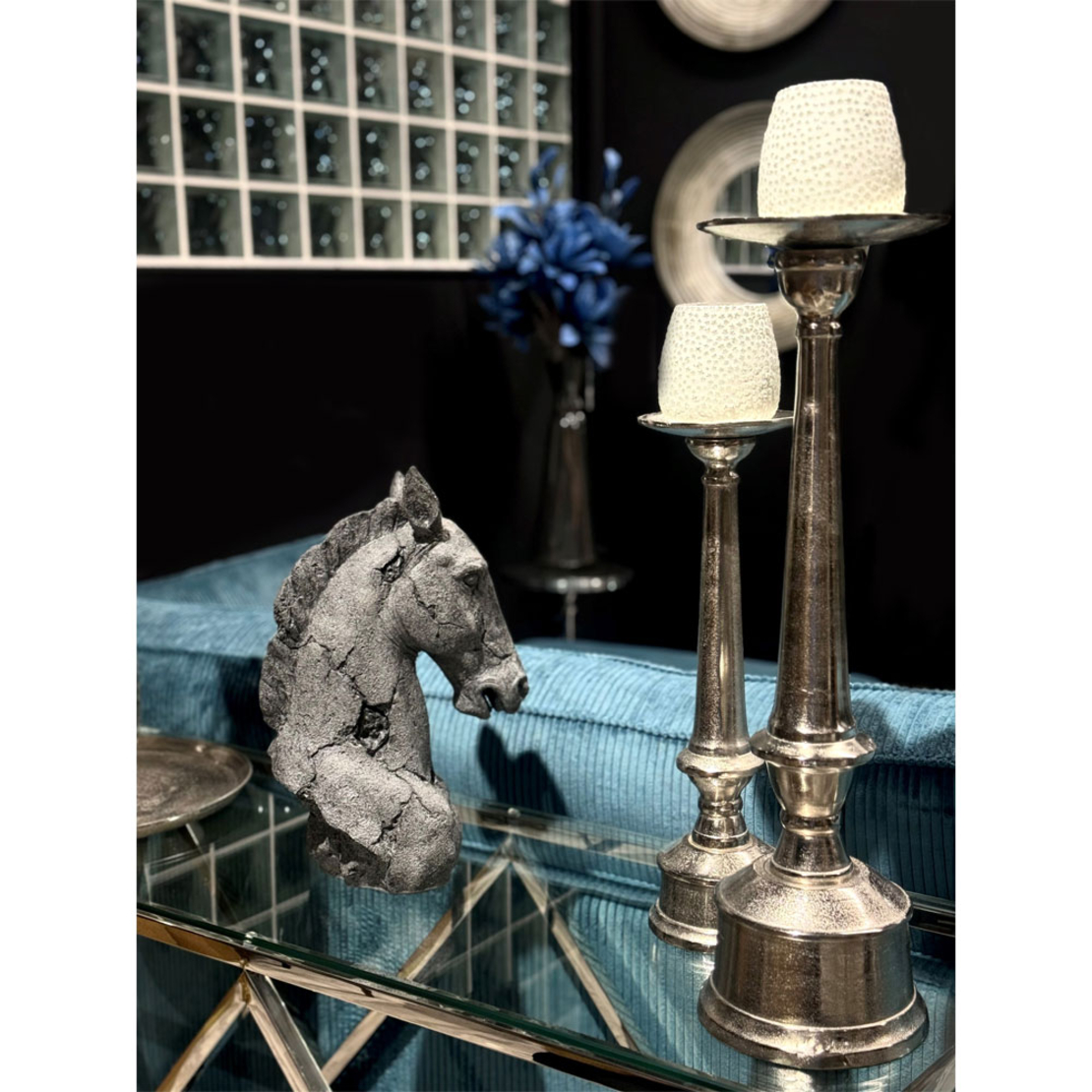 PILLAR CANDLE HOLDER ALUMINIUM SILVER D14xH44cm IN