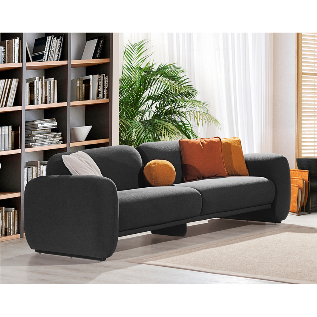 PUFFY SOFA 3SEAT FABRIC GREY DARK TR