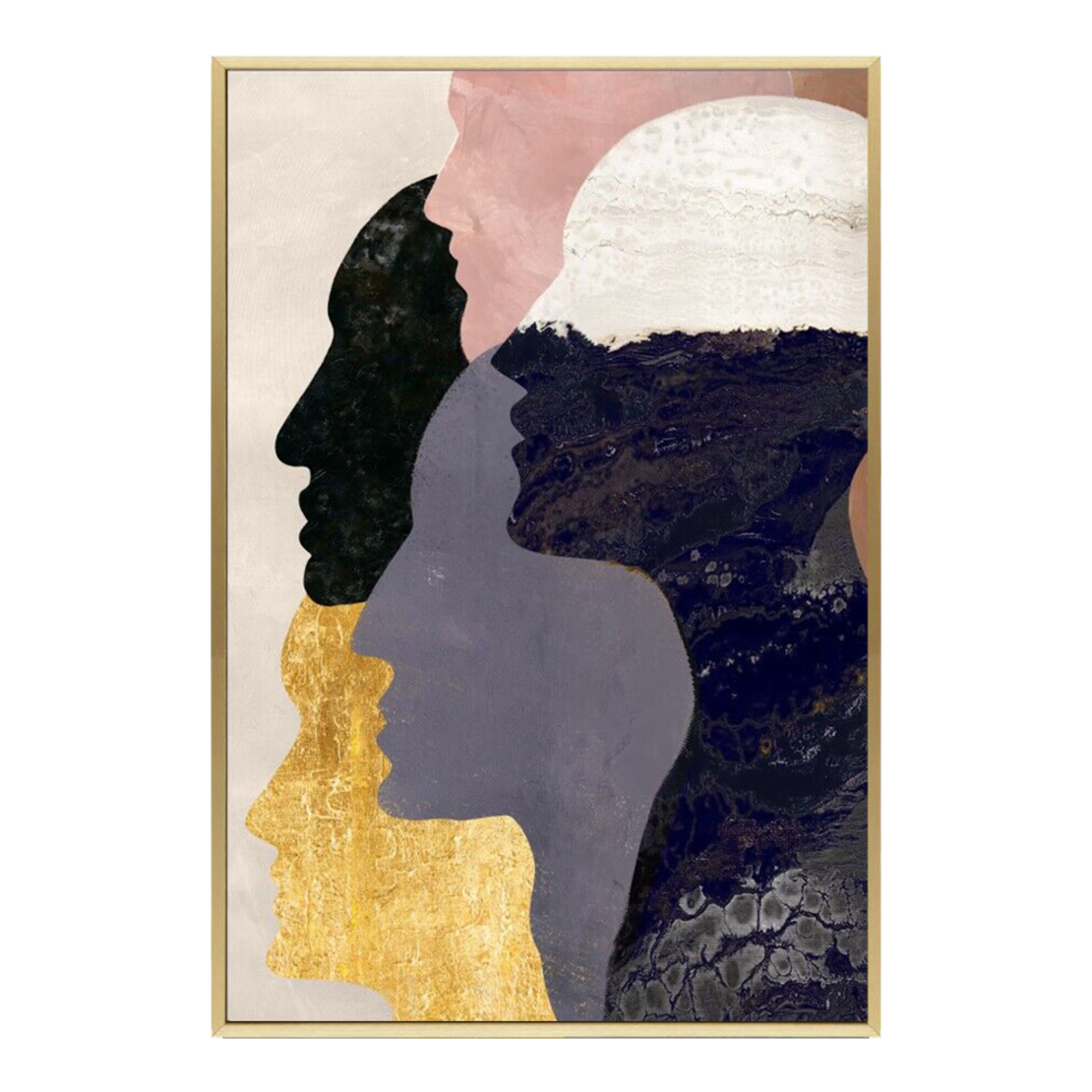 PEOPLE PAINTING CANVAS MULTICOLOR WOOD FRAME GOLD