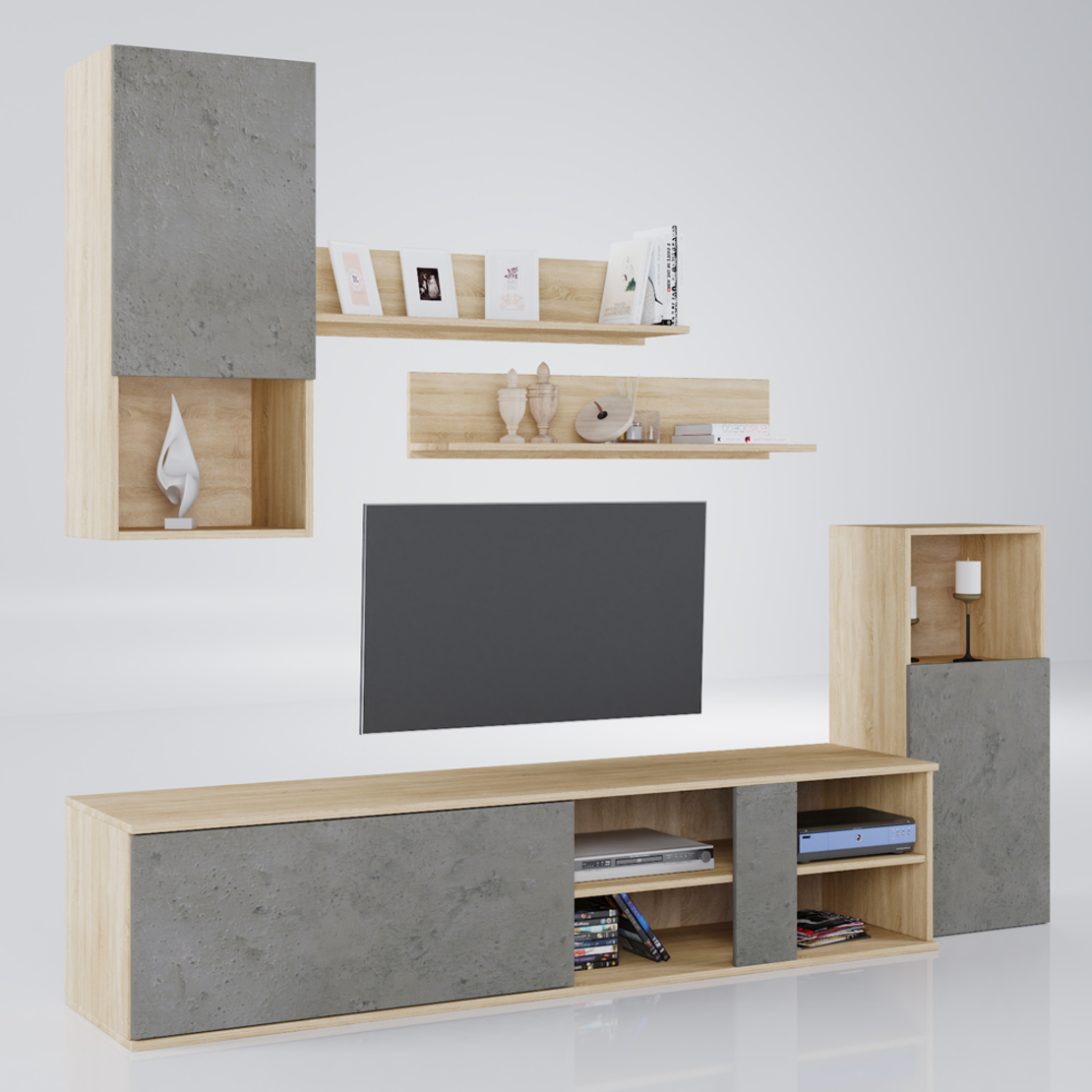BETON WALL UNIT MELAMINE SONOMA CEMENT LIGHT 180x40xH190cm E1 EU