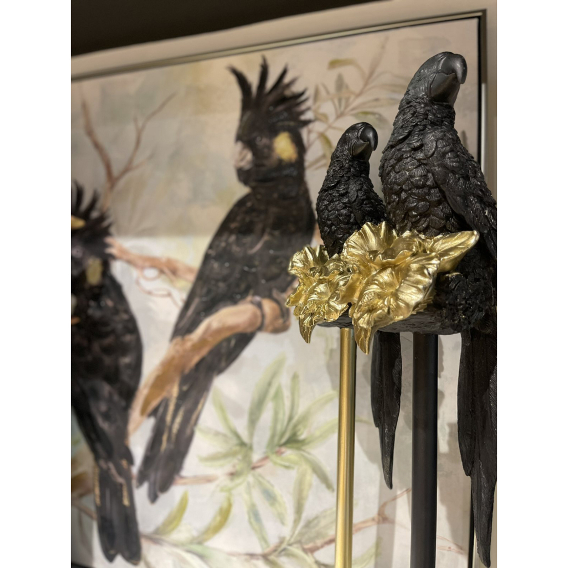 PERROQUET 2 DECO PARROT POLYRESIN BLACK GOLD 14,5x