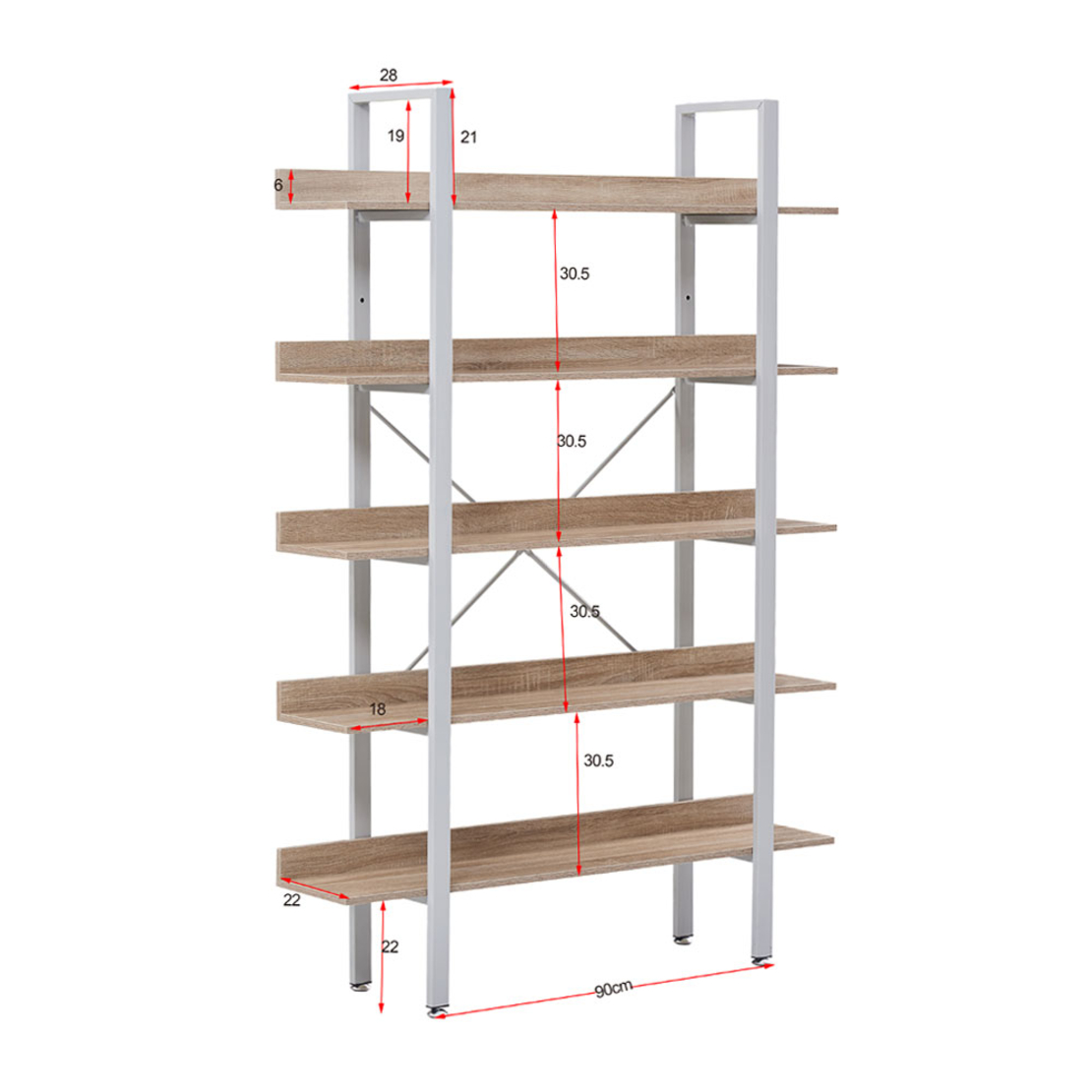 HORIZON BOOKCASE 5SHELVES CHIPBOARD WITH MELAMINE SONOMA BLACK 120x28xH170cm E1 PRC
