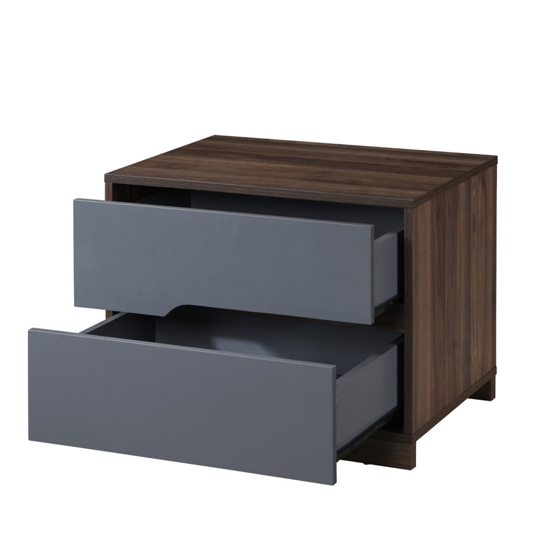 GROOVES NIGHTSTAND 2DRAWERS CHIPBOARD WITH MELAMINE CARTA WALNUT GREY E1 MY