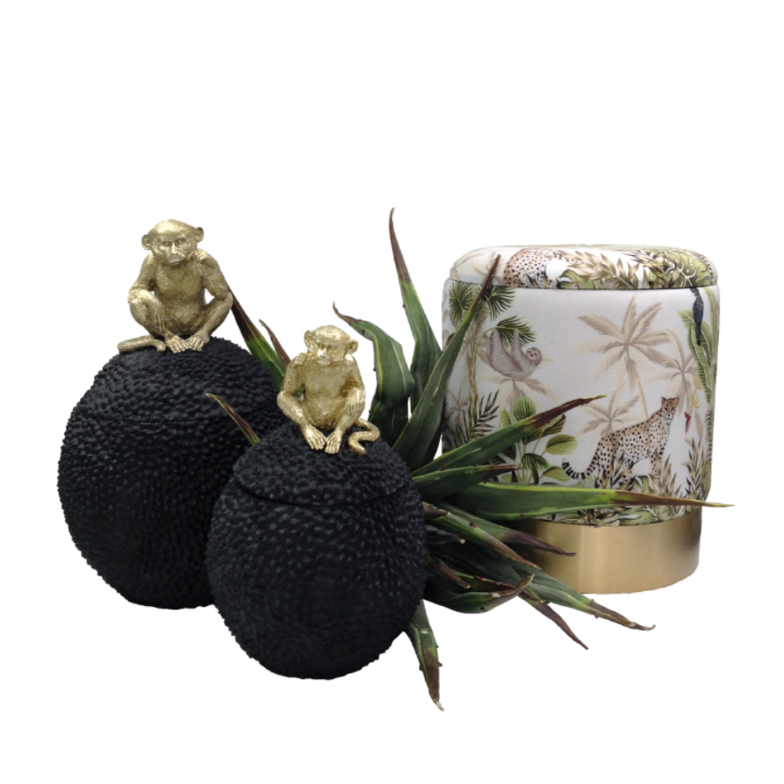 MACACO STORAGE JAR POLYRESIN BLACK GOLD D25xH39cm