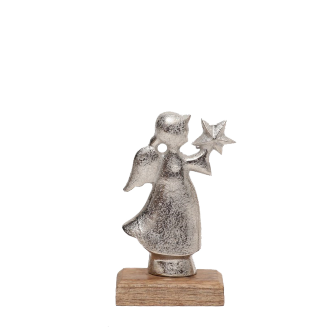 XMAS STARS ANGEL ALUMINIUM WOOD MANGO SILVER NATUR
