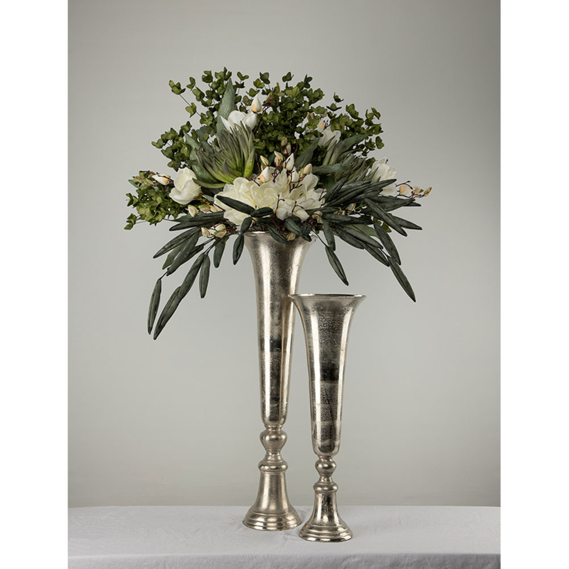 FLORES VASE ALUMINIUM SILVER 19x19xH55cm IN